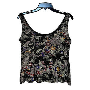 VTG Alex Evenings Large Floral Glitter Tank Top Sparkle Stretch Camisole Women